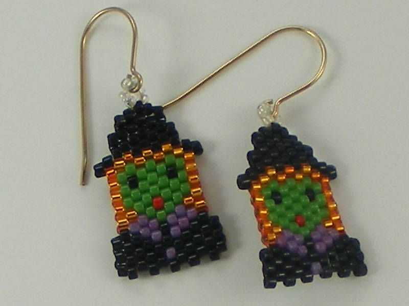 Beaded Witch Halloween Pierced Earrings (D77)  