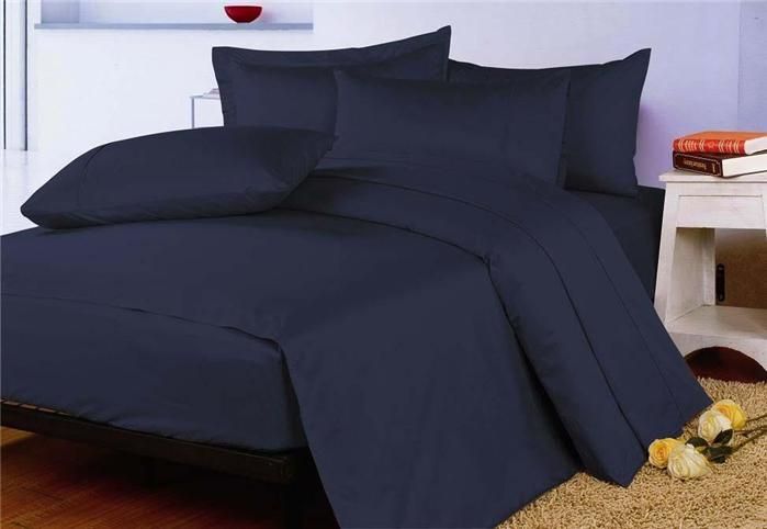 QUEEN BED SHEET SET EGYPTIAN COTTON SATEEN 400TC NAVY BLUE SOFT FINEST 