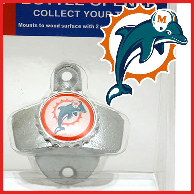 NFL Miami Dolphins Metal Bottle Opener  Wall Mountable  
