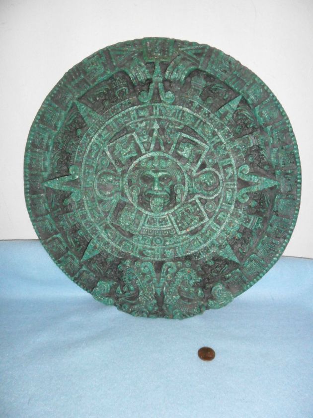 VINTAGE STONE DISC MAYAN CALENDER LARGE TURQUOISE  