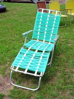 Vintage Folding Webbed Tube Lawn Chaise Lounger Chair  