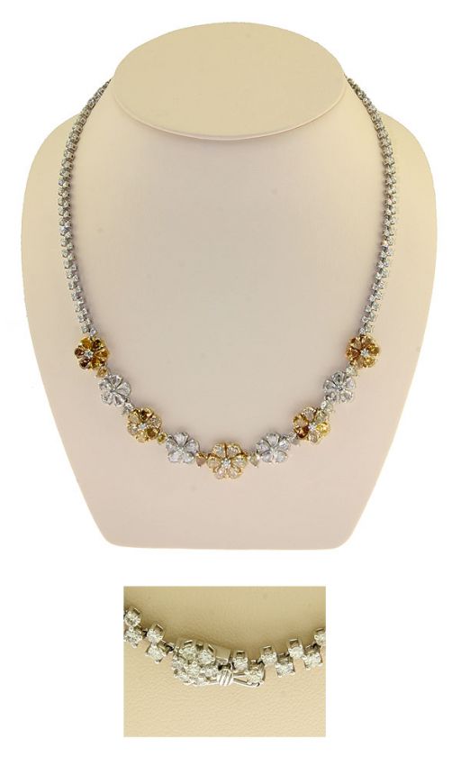 18K WG Yellow and Champagne Diamond Flower Necklace  