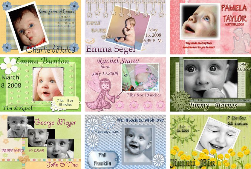 100 BIRTH ANNOUNCEMENTS TEMPLATES PSD PHOTOSHOP on DVD  