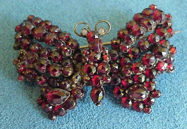   Bohemian Garnet BUTTERFLY Brooch Pin Civil War Victorian Era  