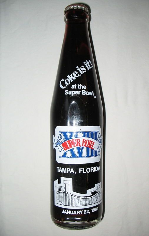 COKE BOTTLE 1984 SUPER BOWL 10 OZ. GLASS FULL COCA COLA  