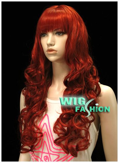 55cm Long Copper Red Curly Hair Wig CU61  