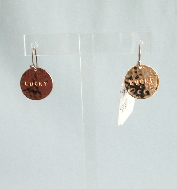 GK Designs Hammered Copper Disc Earrings LUCKY Good Luck Charms #2216 