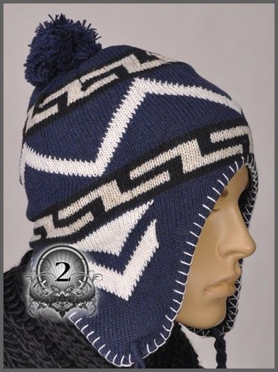 AM1218 Blue Knit Snowboard Men Beanie Earflaps Newsboy Hat Cap 