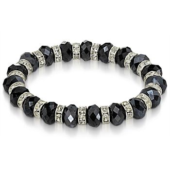   Austrian Crystal Faux Diamond Stretch Womens Bead Bracelet Black