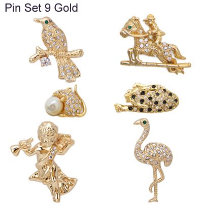 Set of 6 Pins Brooch w/ Sparkling Swarovski Crystals  