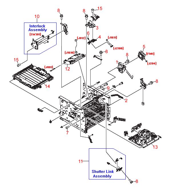 laserjet 1320 engine control pc board and related parts diagram