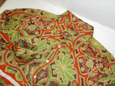 ROBERT GRAHAM Orange/Green Floral w/ Racing Stripes L/S Shirt Sz L 