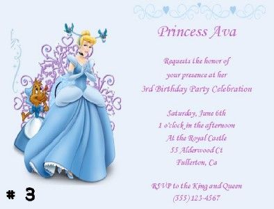 10 CUSTOM DISNEY PRINCESS CINDERELLA INVITATIONS  