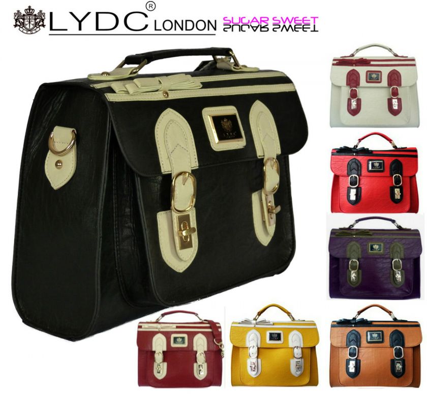 Ladies LYDC Vintage Faux Leather Satchel Laptop Shoulder Bag Handbag 