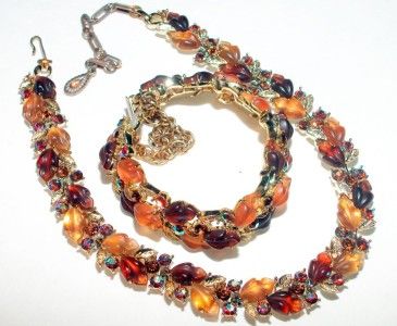 LISNER~FROSTED*MOLDED GLASS*FRUIT SALAD NECKLACE*BRACELET*AUROR 