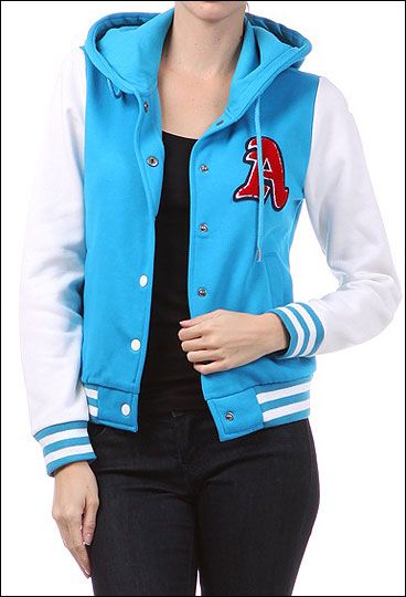 New Girl&Women Letter A Varsity Letterman Baseball Hoodie Jacket 