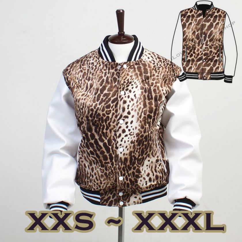 LEOPARD WHITE VARSITY LETTERMAN WOOL COLLEGE JACKET  