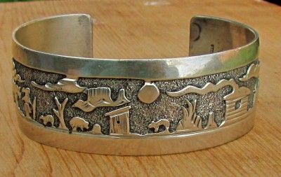   ST SILVER OVERLAY NAVAJO INDIAN STORYTELLER BRACELET MEN WOMEN WESTERN