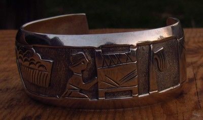   STERLING SILVER OVERLAY NAVAJO INDIAN STORYTELLER BRACELET, MEN WOMEN