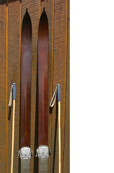 ANTIQUE Wooden Skis 80 Wood Skiis OLD BAMBOO POLES Ski  