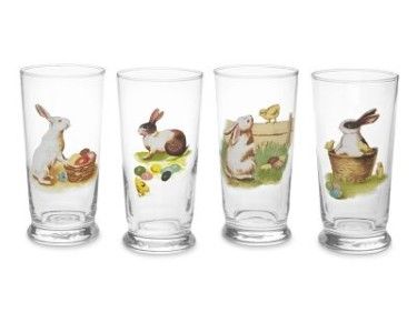 Williams Sonoma Vintage Bunny Decal Glasses, Set of 4  