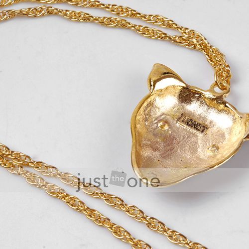 New Rhinestone Tiger Head Pendant Long Necklace golden  