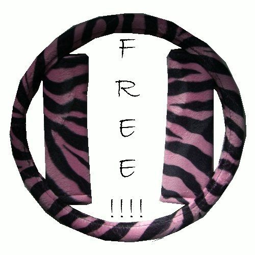 PINK ZEBRA CAR TRUCK SEAT STEERING SEAT BELT COVERS  