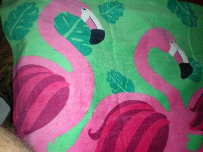   STROLLING PINK HOT PINK & EMERALD GREEN FLAMINGOS BEACH TOWEL  