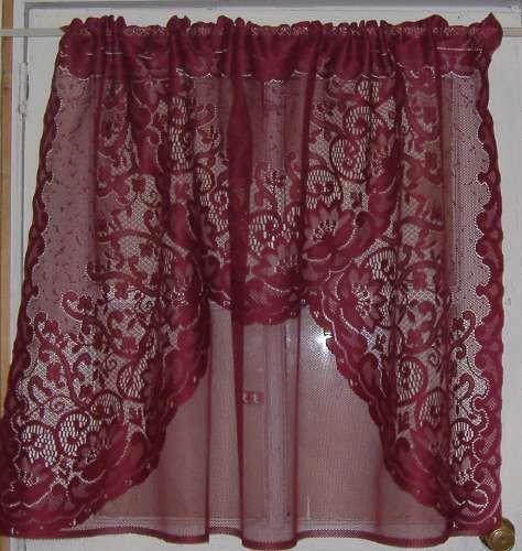 Burgundy Scolloped Lace Curtain Jabot 30x56 C255  