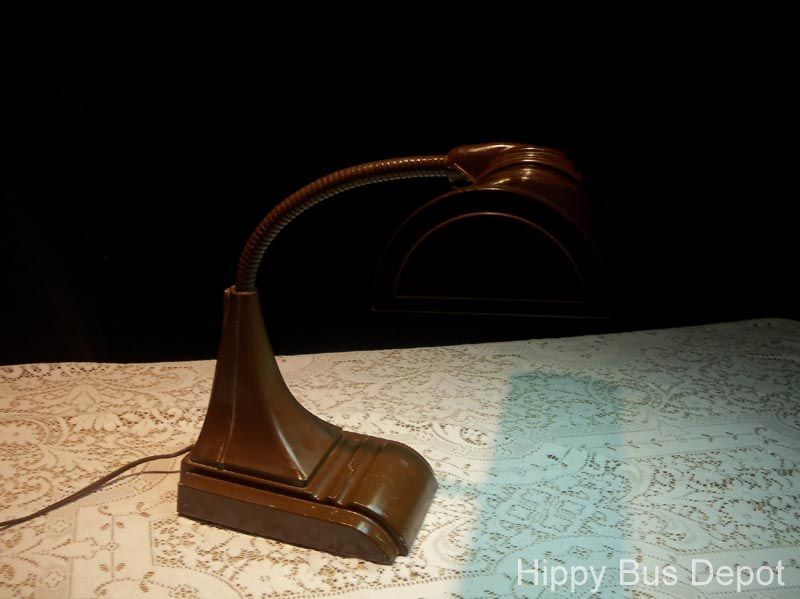 Mid Century Modern ATOMIC Machine Age Brown Desk Lamp  