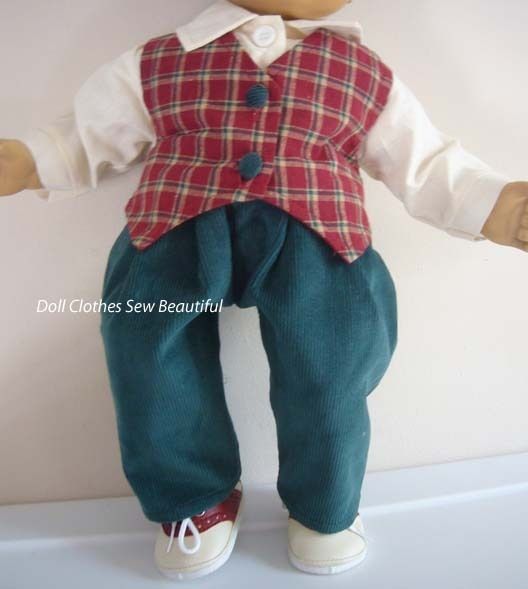 DOLL CLOTHES fits Bitty Boy Christmas Plaid Vest & Corduroy Pants 