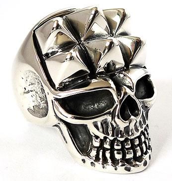 PYRAMID STUD SKULL KNUCKLE STERLING SILVER RING Sz 11  