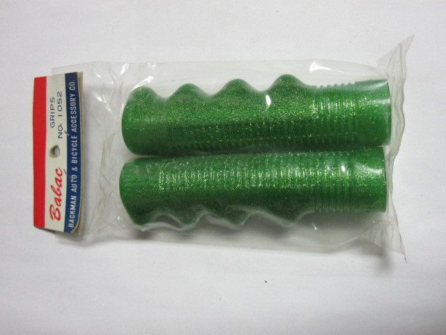 VINTAGE BIKE BICYCLE GREEN METAL FLAKE GRIPS SPARKLES  