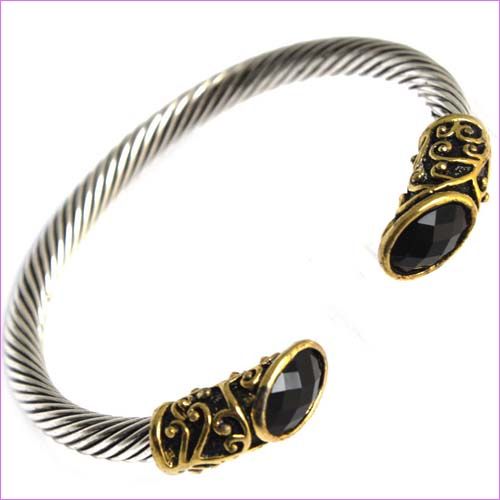 Vintage Silver Plated Bangle With Black Pearl Bracelets  