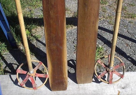 VINTAGE Wooden Skis 79 w/ POINTS + OLD Bamboo Ski Pole  