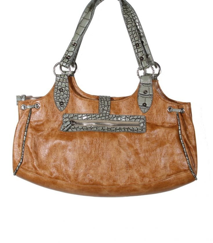 Blue Elegance Tan Faux Leather Crystal Studded Bag