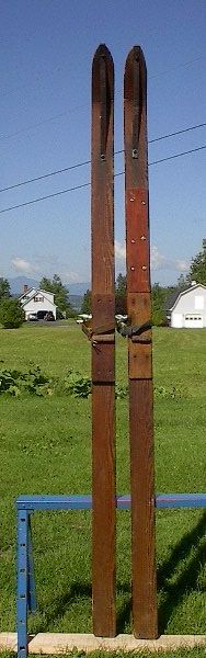 ANTIQUE Wooden Skis 96 Skiis + Bamboo Poles PRIMITIVE  