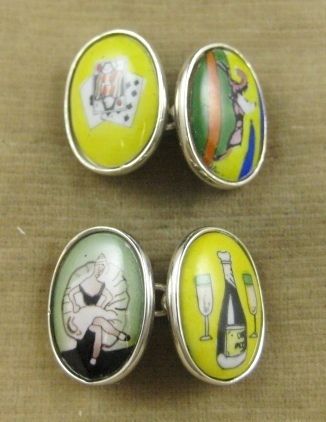 ELEGANT FOUR VICES STERLING SILVER ENAMEL CUFFLINKS  