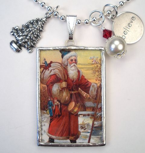 CHRISTMAS SANTA CLAUS 2 SIDED REVERSIBLE VINTAGE POSTCARD CHARM 