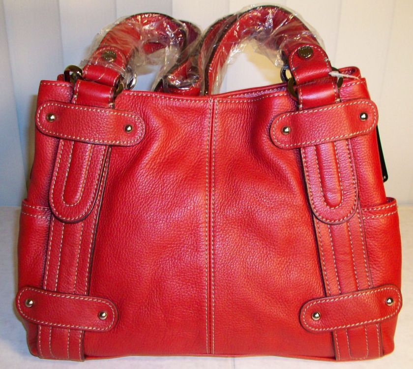 TIGNANELLO RED PEBBLE LEATHER STUDDED SHOPPER HANDBAG  