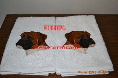 LARGE BOXER DOG PORTRAIT EMBROIDERED  2 HAND TOWELS  