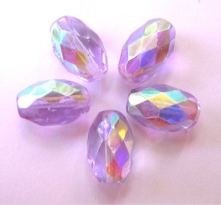 NEW SIX LARGE CZECH FIREPOLISH Beads LILAC AB 10x15mm  