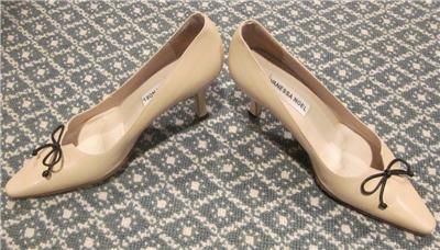 WOMENS VANESSA NOEL ITALY MADE BEIGE/BLACK classic PUMP 38 1/2  