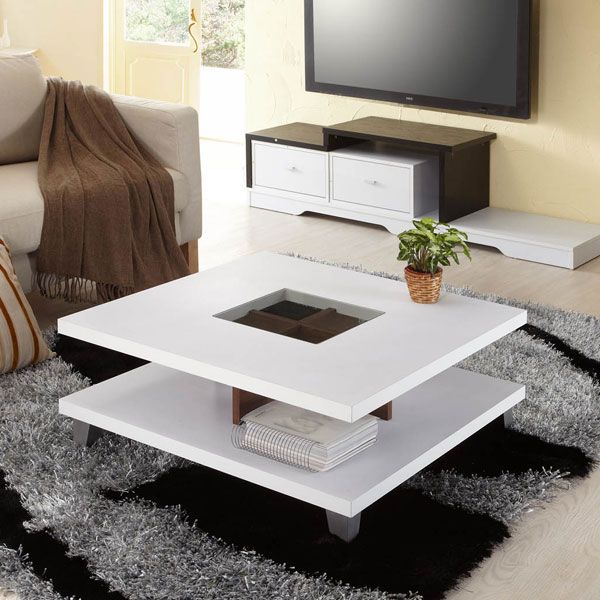 Stylish Duo Leveled White Finish Coffee Table  