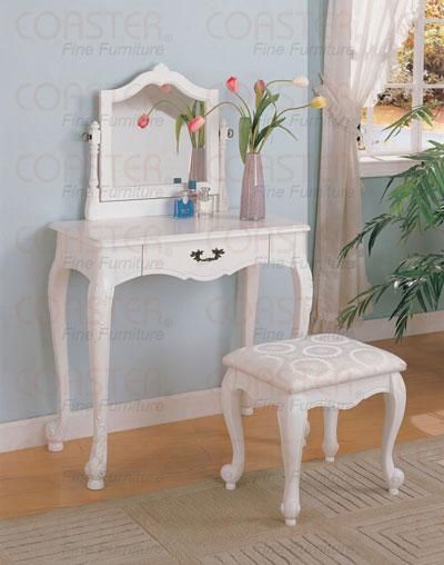 QUEEN ANNE WHITE VANITY MAKEUP TABLE & STOOL SET NEW  