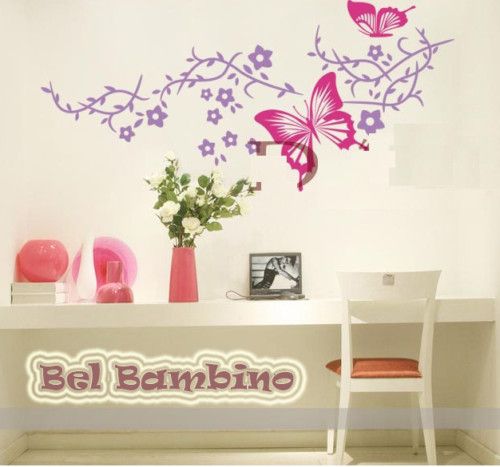 PINK/PURPLE BUTTERFLY VINE VINYL Nursery Wall Stickers  