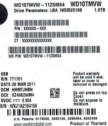 WESTERN DIGITAL 1TB WD10TMVW 11ZSMS4 DCM HHMTJHBN USB 3.0  