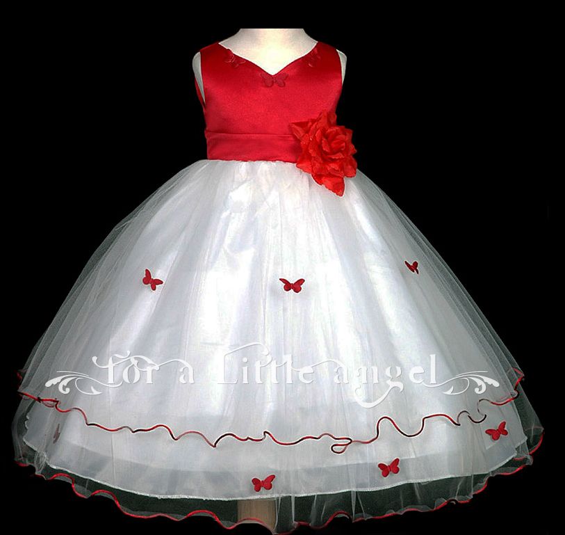 FLOWER GIRL DRESS BUTTERFLY WHITE PINK RED IVORY & MORE  